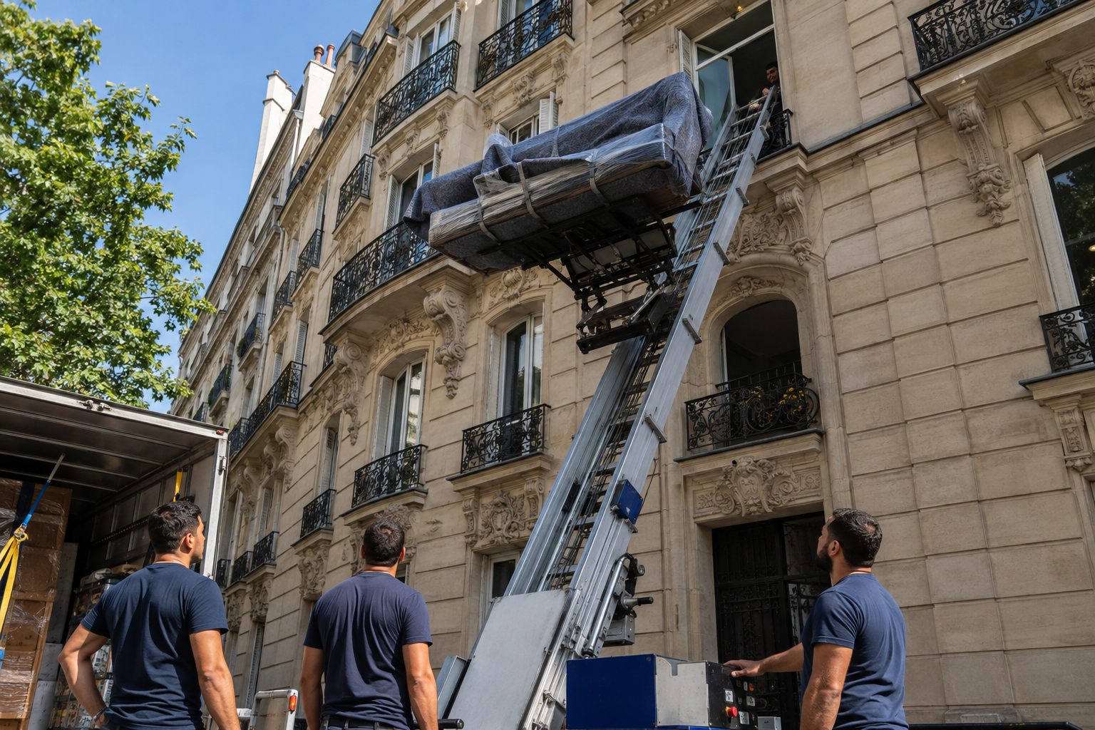 Monte-meubles devant un immeuble parisien